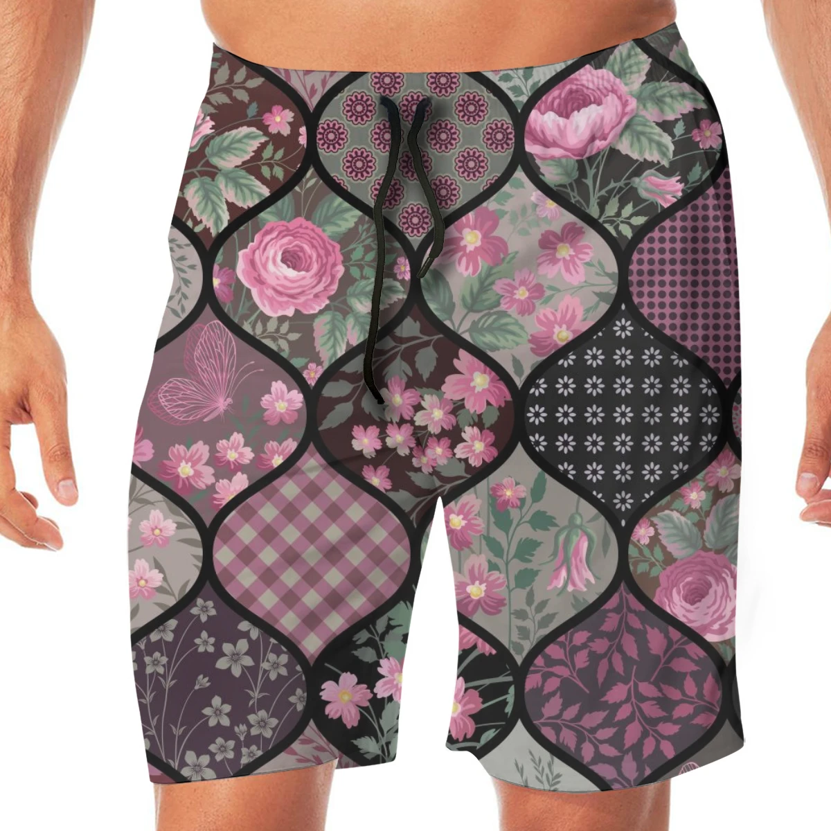 

Roses Patchwork Pattern Mens Swimsuit Swimwear Men Swimming Shorts Beach Short Sports Suits Surf Board Swim Trunks beachwear
