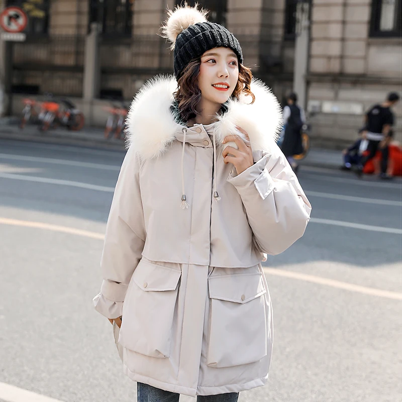 2020 Cotton Thicken Warm Jacket Coat Women Casual Long Parkas Winter Big Fur Hooded Parka Mujer Coats