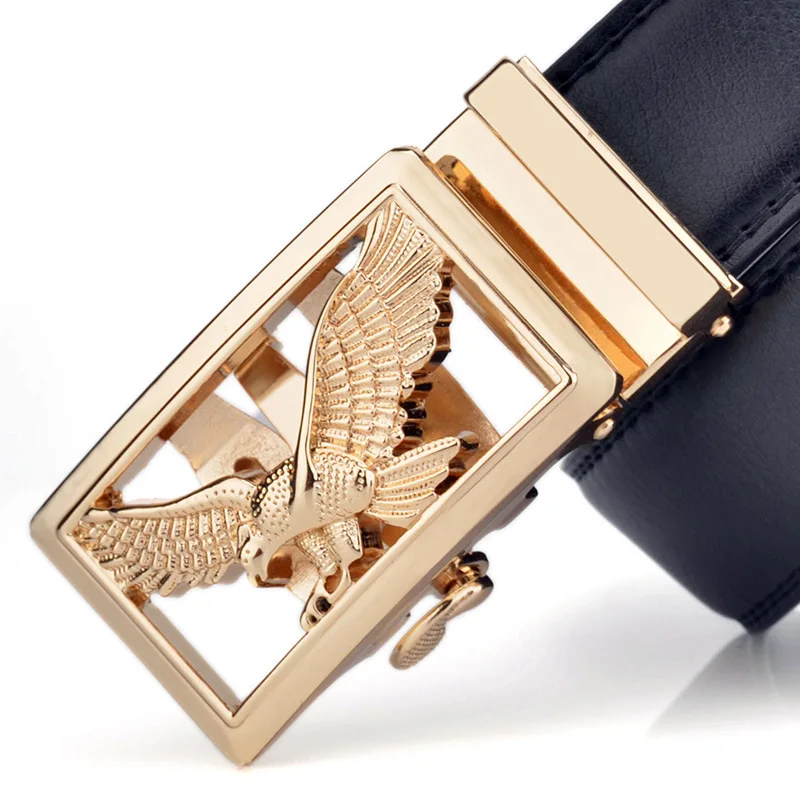 

Luxury Gold Eagle Metal Automatic Buckle Waist Belt Designer Belts Men's High Quality Cow Genuine Leather Kemer for Jeans