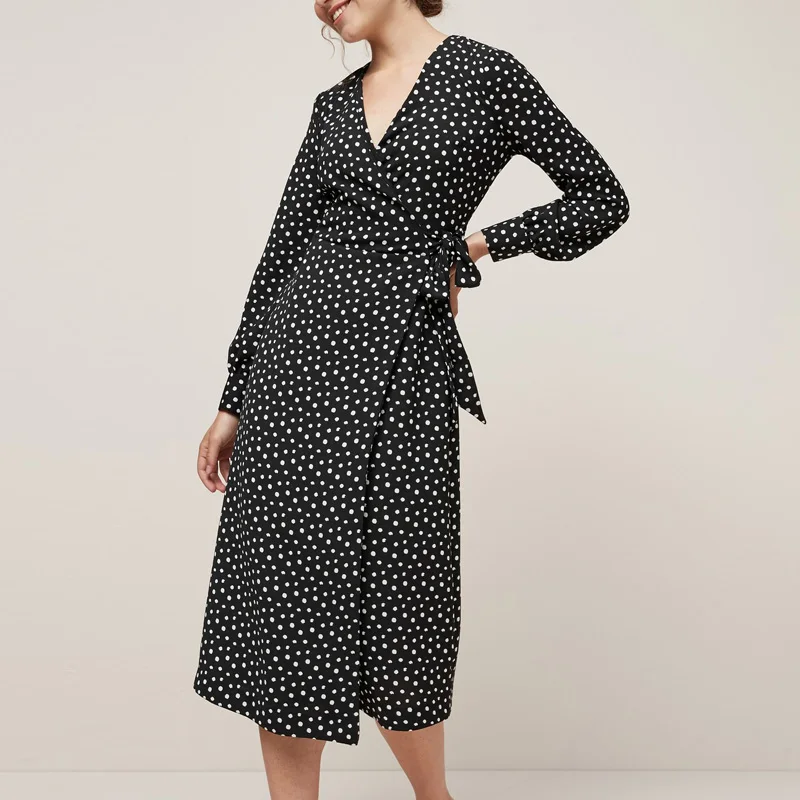 Женское сексуальное платье в горошек с v-образным вырезом для офиса элегантные