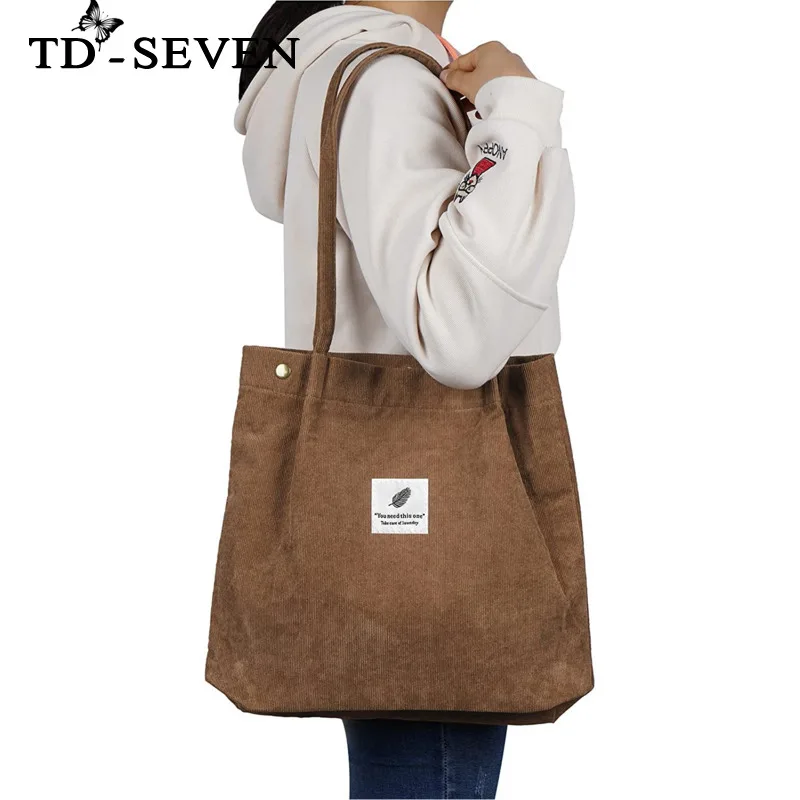

Corduroy Tote Bag With Inner Pocket Fashion Shopping Bag Totes For Women Reusable Grocery Bags For Work Beach Lunch Travel