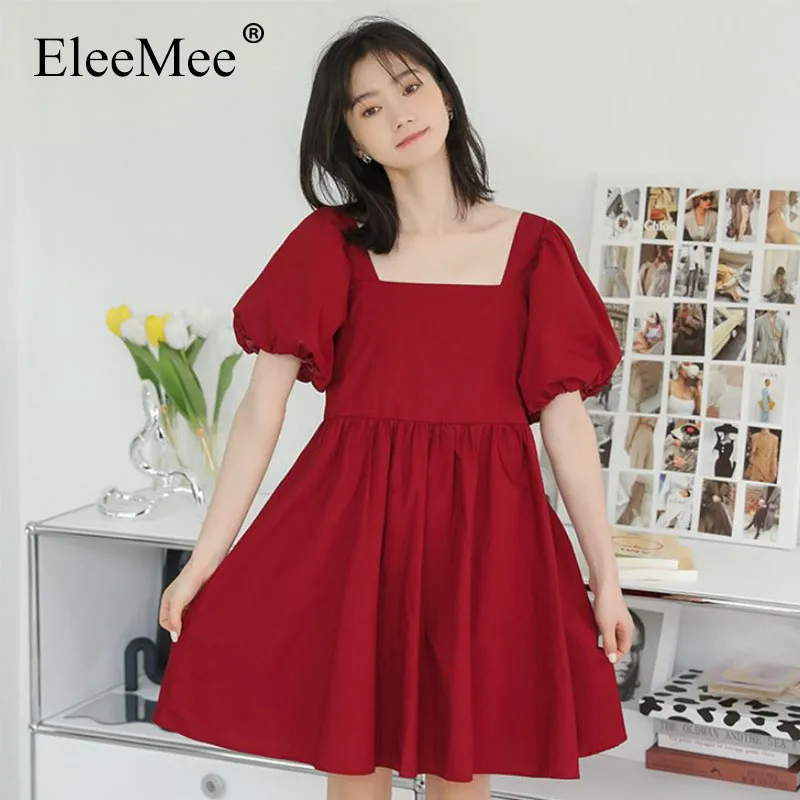 Элегантное женское платье EleeMee с квадратным вырезом и пышными рукавами