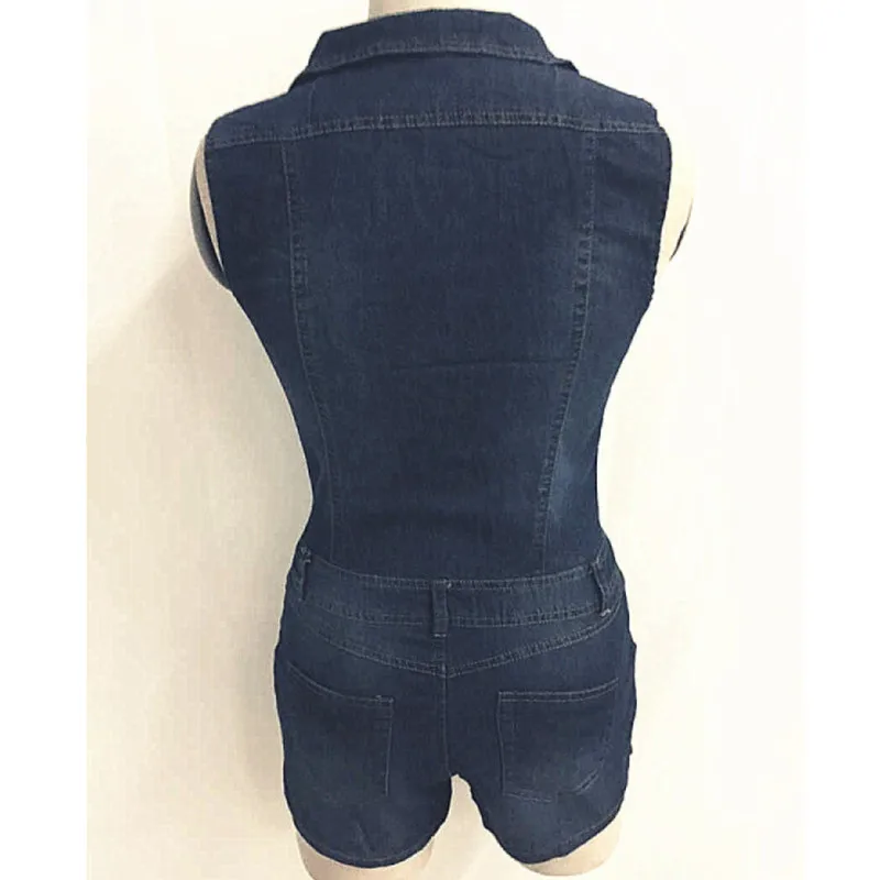 Комбинезон женский джинсовый без рукавов на пуговицах|Комбинезоны c шортами| |