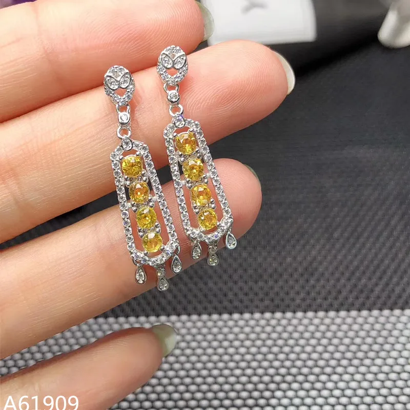 KJJEAXCMY boutique jewelry 925 sterling silver inlaid natural yellow gemstone female earrings support detection