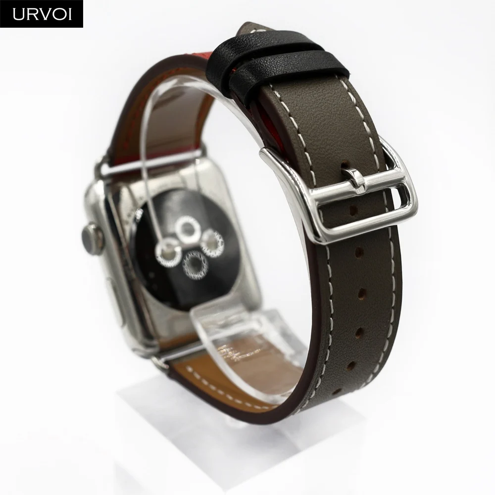 URVOI одиночный Тур группа для apple watch серии 5 4 3 2 1 Swift кожаный ремешок для iWatch Наручные Классические ручной работы noir 40 44 мм