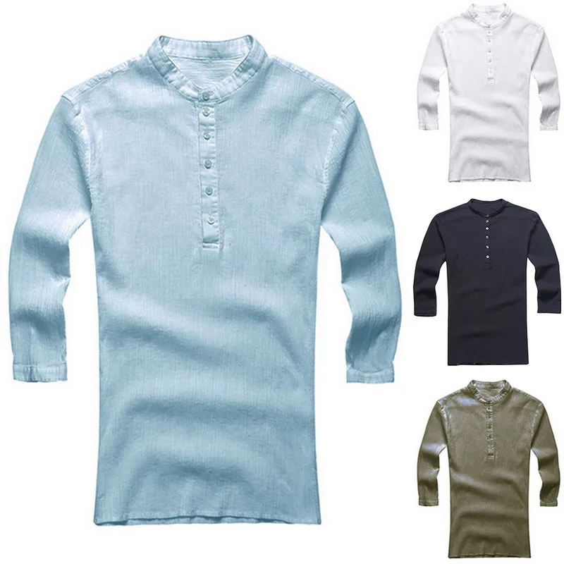 2020 летние мужские льняные рубашки белая Повседневная гавайская рубашка с