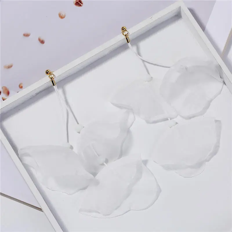 Product 10 Корейский цветок лепестки кисточкой серьги ручной работы ткань шифон Цветочные Висячие серьги для женщин ювелирные изделия pendientes mujer moda - Окраска металла: Product 10