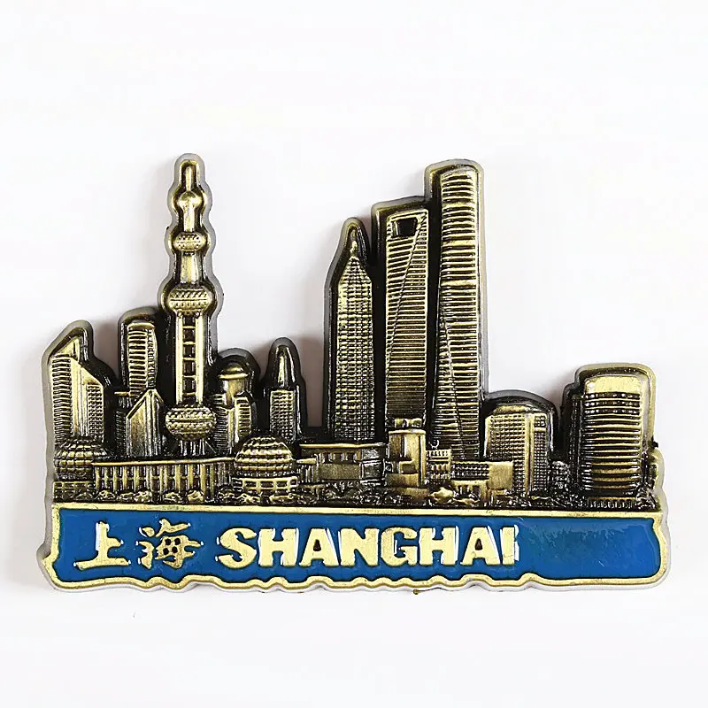 Shanghai China Магнит на холодильник сувенирное украшение Франция Великобритания Германия США Нью-Йорк Индия Металлическая магнитная наклейка на холодильник - Цвет: Shanghai China