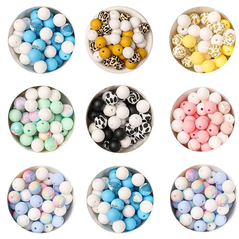 

50PCS 12mm Baby Teether Silicone Beads DIY Pacifier Chain Bracelet BPA Free Silicone Bead Baby Teething Necklace Accessories Toy