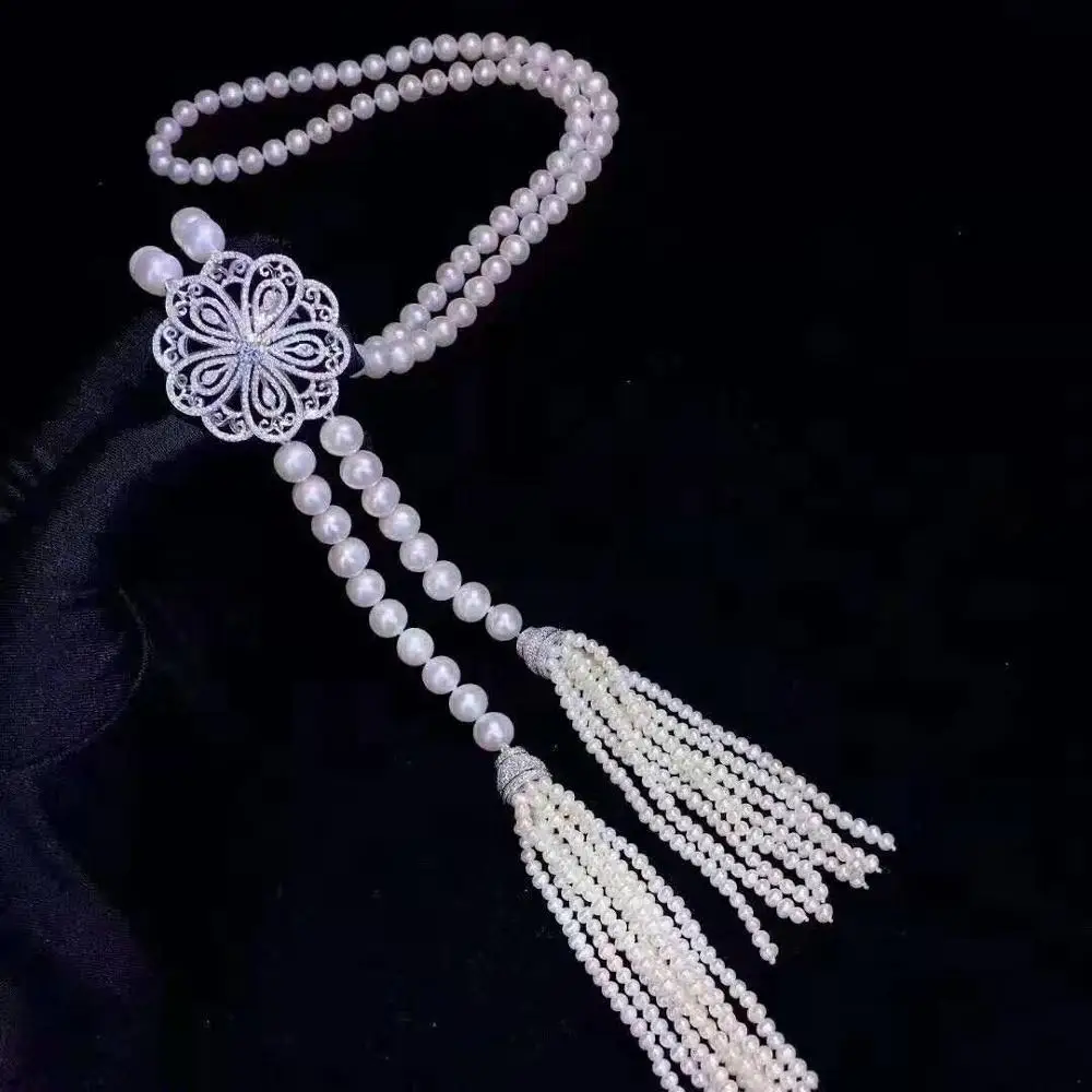 Ручной работы: 8-9 мм белый натуральный пресноводный жемчуг микро декор циркон