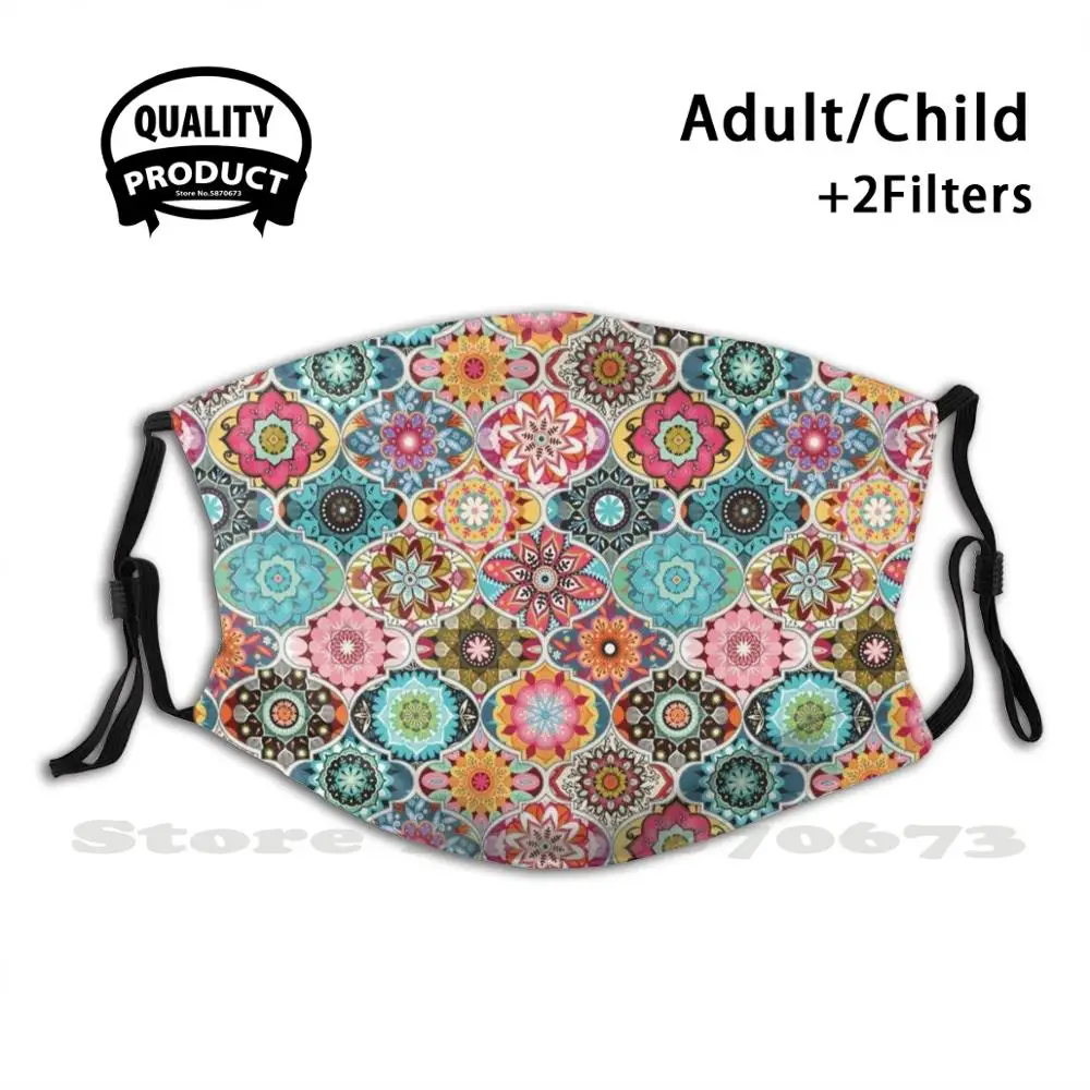 

Богемная летняя забавная крутая Тканевая маска разноцветный богемный геометрический узор цветок мощный современный твист яркий красочный