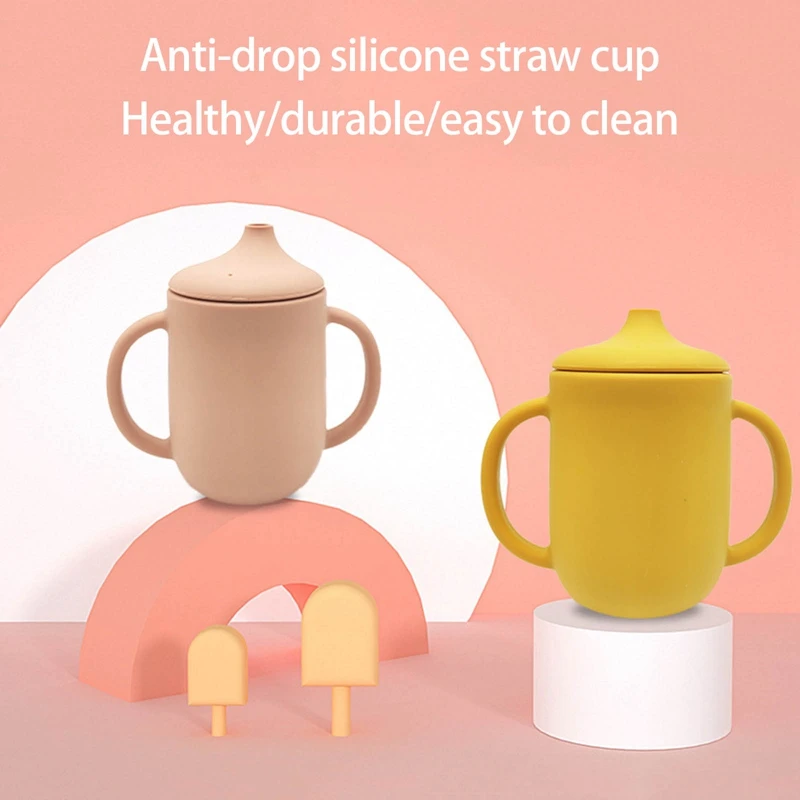 

Silicone Training Drinking Cup for Baby Learning To Drink With Straw Toddler Water Bottle Drop-Proof Soft Cup Infant Feeding Cup