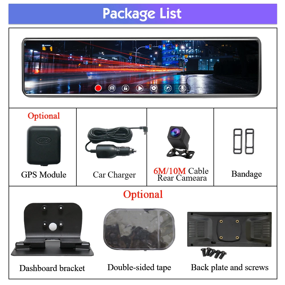 4K Car Dvr 12 Inch GPS WiFi Dash Camera Sony Rear View Mirror 3840*2160P Cam Video Recorder Park Monitor | Автомобили и мотоциклы
