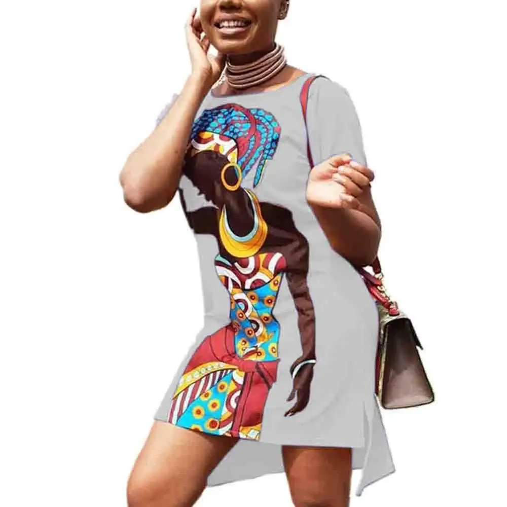 Short Dress Kureas Африканский платье Дашики Асимметричный женский Принт щелевая футболка Платья повседневные короткий рукав Vestidos Африка одежда - Цвет: Short Dress