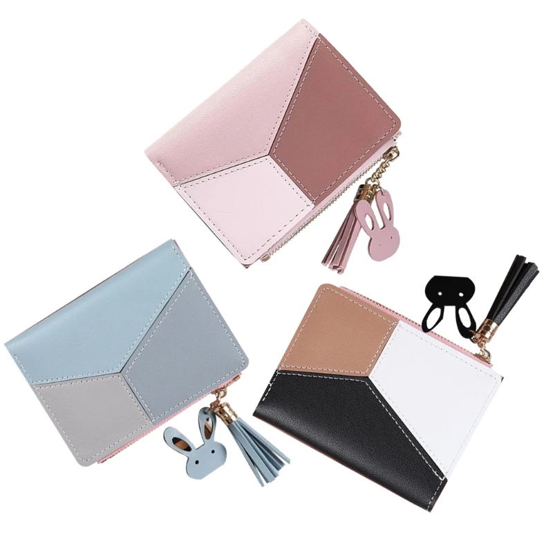 

Women PU Leather Short Wallet Zipper Coin Card Holder Patchwork Money Purse Female Casual Lightweight Mini Wallet Handbag