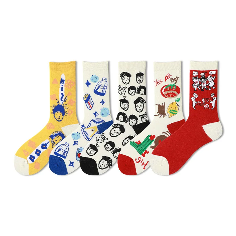 

Happy socks men and women oil painting personality cartoon socks colorful Harajuku skateboard mens cotton socks women