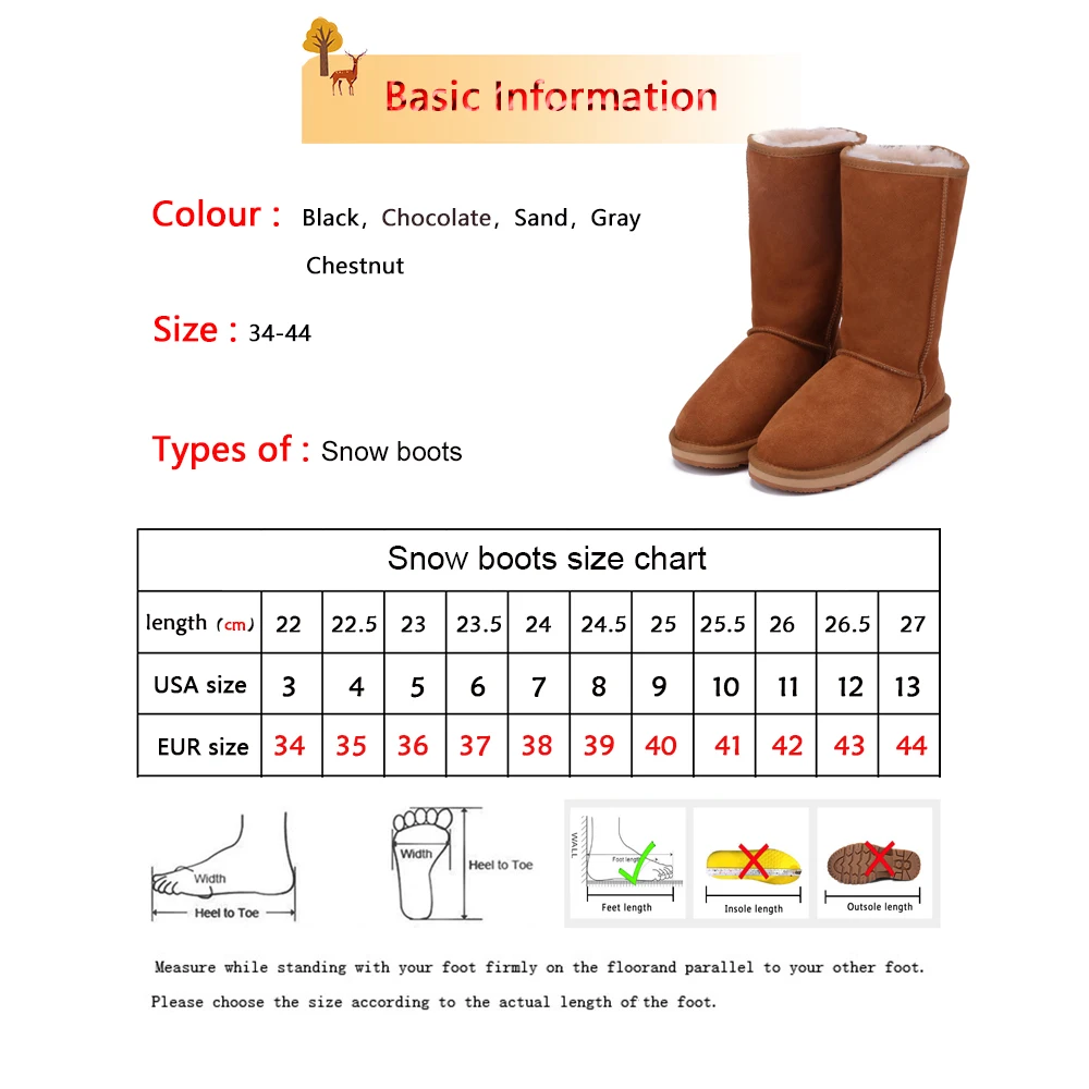 

HABUCKN Classic Knee High Cowhide Suede Leather Wool Shearling Lined Winter Boots for Women Snow Boots Shoes Brown Black 34-44