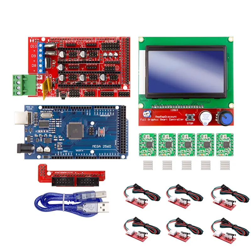 Комплект для 3D-принтера Arduino Mega 2560 R3 + контроллер Ramps 1 4 ЖК 12864 6 ограничителей хода 5