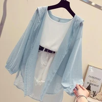 summer korean loose thin long sleeve hooded cardigan anti ultraviolet breathable ice silk sunscreen shirt women y186
