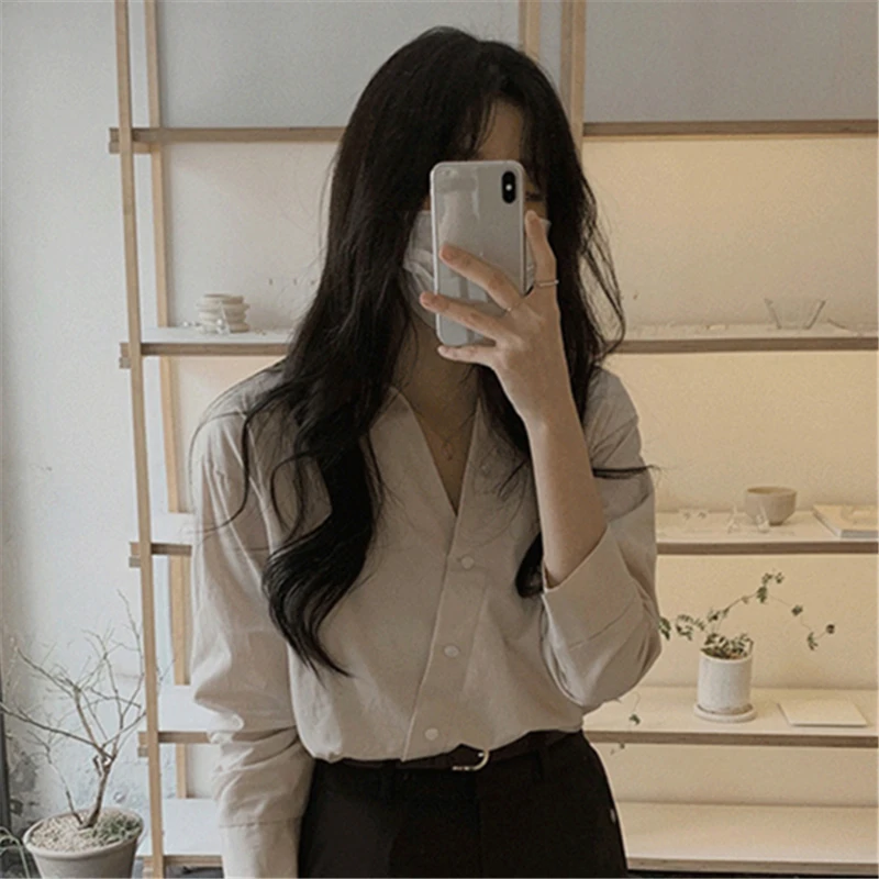 

women Blouses Shirts spring autumn 2021 new Buttons Chic Elegant Oversize Office Korean Style elegant Lady Wild Tops