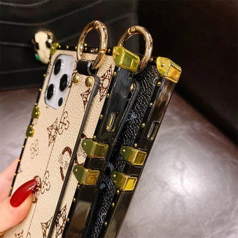 

Luxury Square Wrist Strap Holder phone Case For iPhone 12 mini 11 Pro XS MAX XR 7 8 6s Plus X SE Fashion Geometric Leather cover
