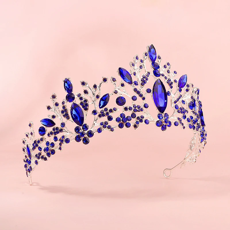 QYY голубого кристалла в виде короны серебро Цвет диадемы и свадебные украшения