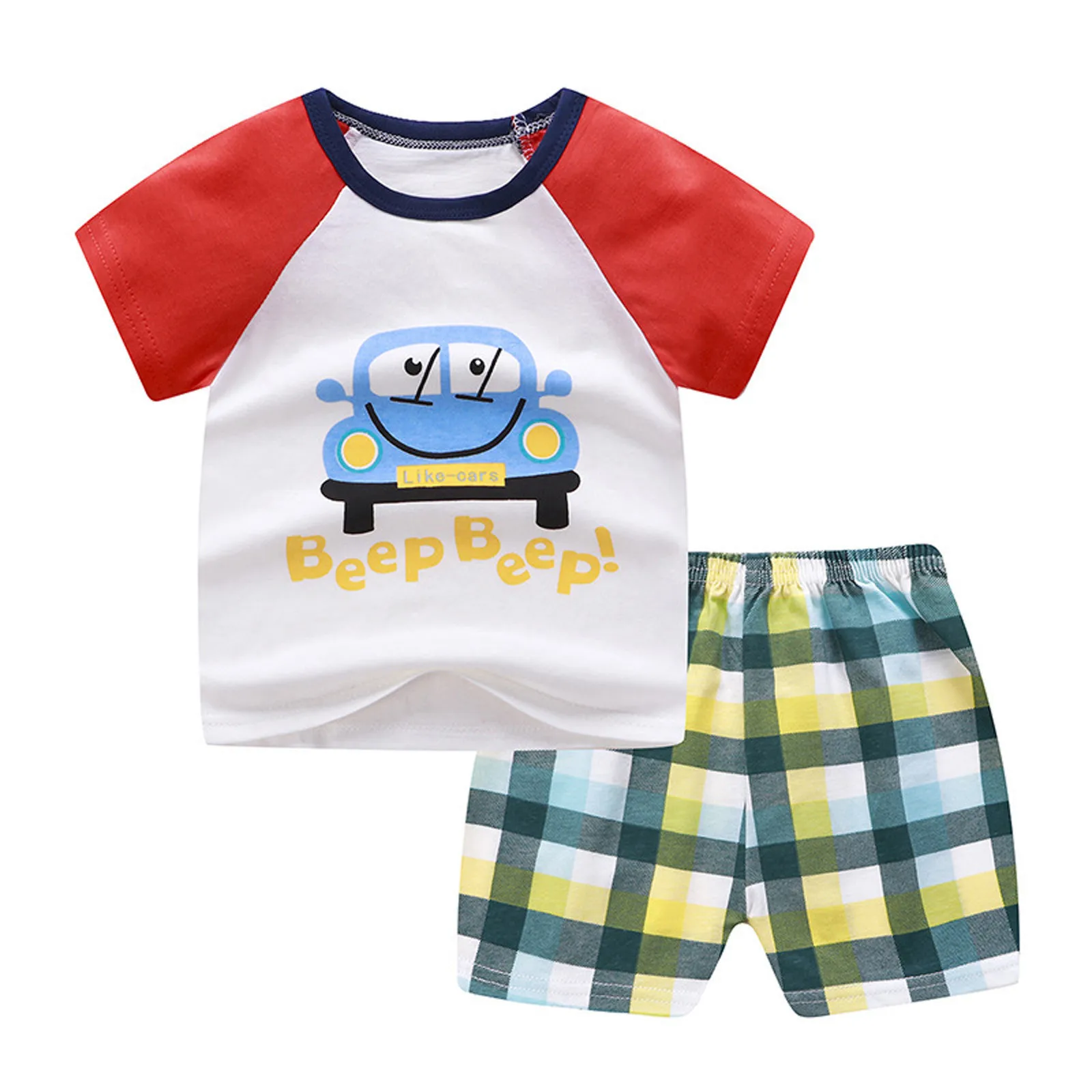

2021 Baby Boys Girls Clothing Set Summer Short Sleeve Cartoon Pattern Cotton Tops Infant Newborn Baby Boy Clothes Suit Set