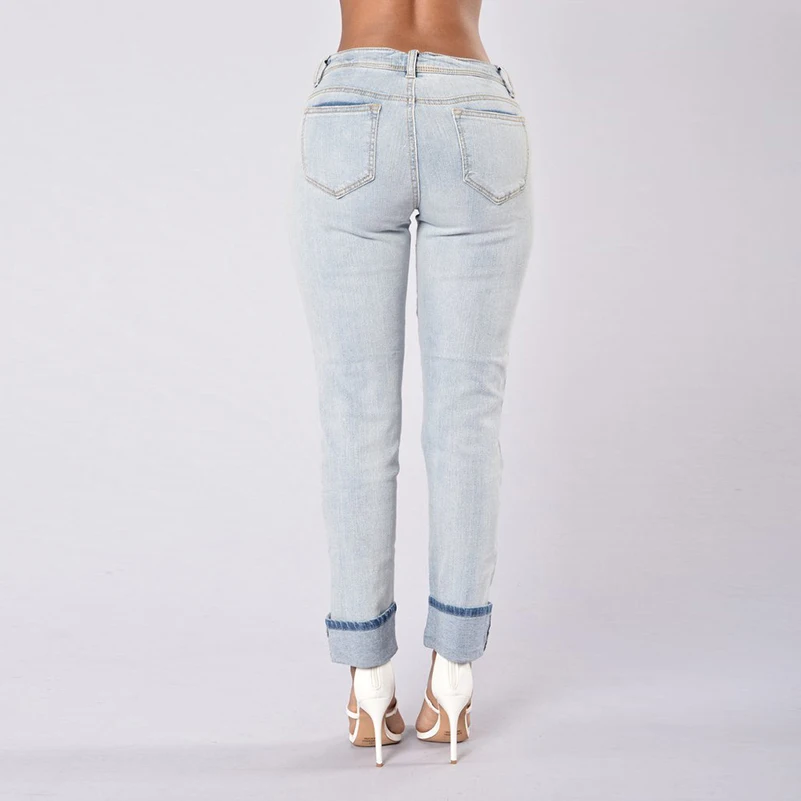 

Boyfriend Streetwear Jeans Slim Jeans Girls for women Cotton 2019 Long Solid Summer Waist Ripped Pants fall Clothing Denim Low
