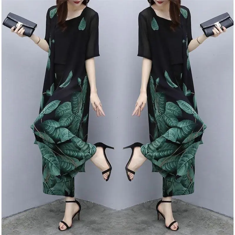 

Chiffon Floral Print Three Piece Set Top And Pants 3 Piece Set Women Clothes 2020 Women's Summer Suit Ensemble Femme Deux Pieces