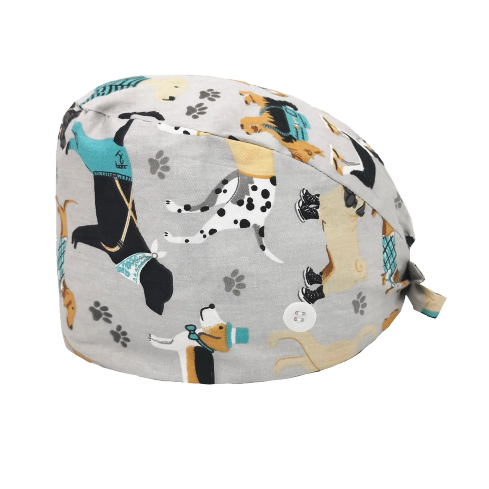 

1PCS Nurse Hat Fashionable Temperament Cotton Adjustable Button Bandage Multiple Styles Print Leisure Stand-Ear Protection Hat