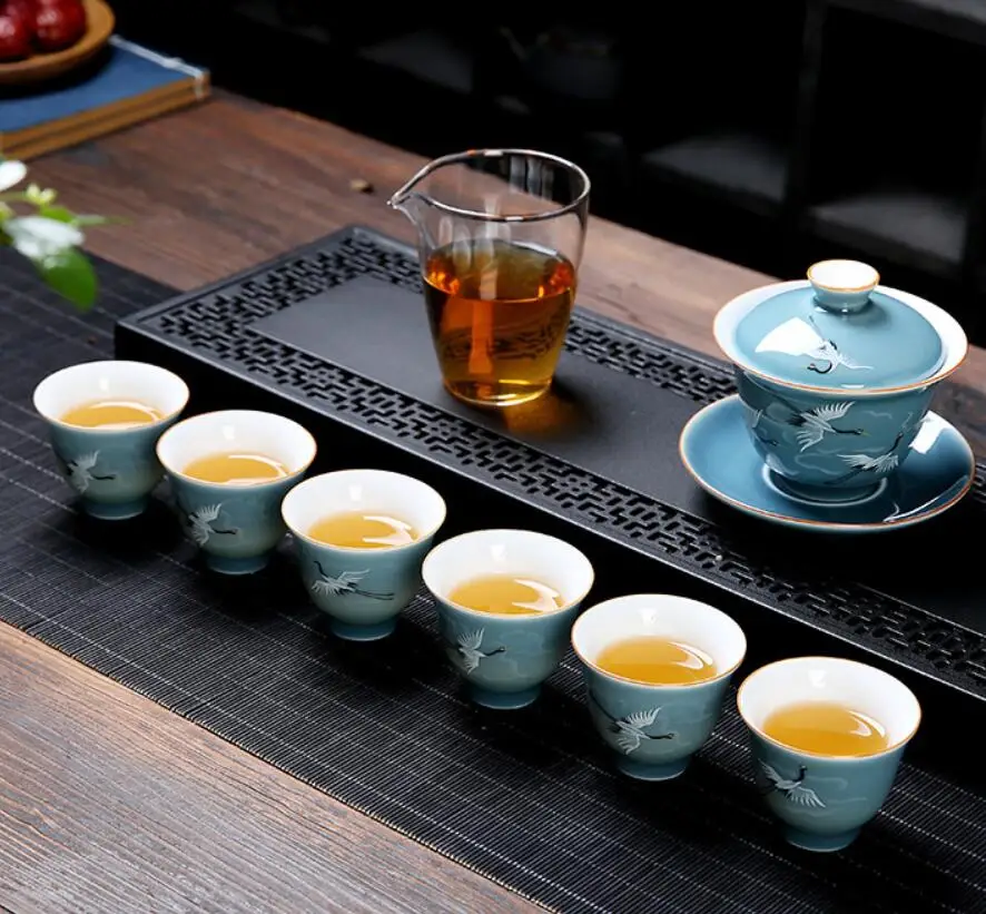 150 мл китайский ручной росписью благоприятный кран Gaiwan чайный набор Flow BlueCeramic