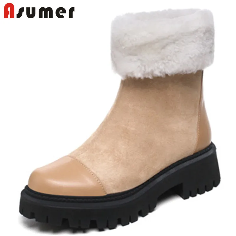 

Asumer 2021 New Arrive Thick Full Winter Shoes Women Snow Boots Top Quality Genuine Leather +Flock Warm Ankle Boots Women