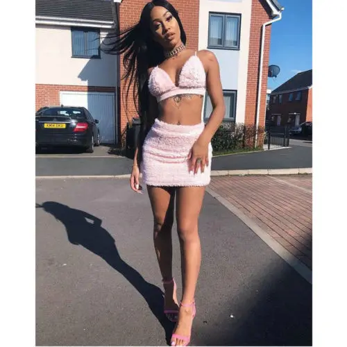 

Summer Club Outfits Festival Women Clothes Sexy Plush Two Piece Skirt Set Women Bra Crop Top and Skirt Matching Sets