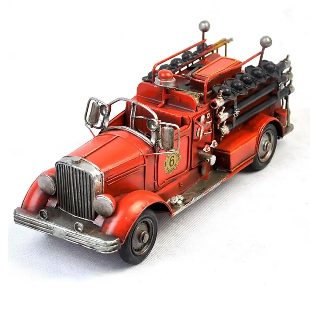 

European Style Retro Fire truck Iron Car Decoration Creative Home Desktop Car Model Decoration Decoration Metal Crafts