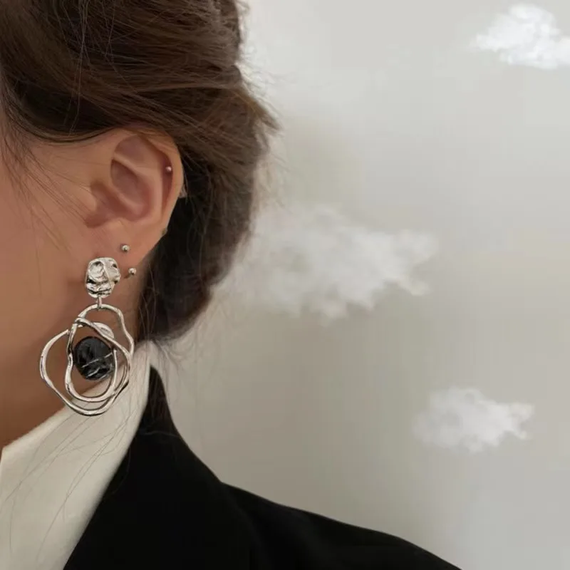 

Multi Layer Geometric Round Metal Ear Studs , Exaggerated Design, High Quality, European And American Hip Hop Hollow Earrings