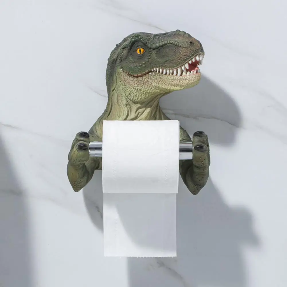 

Resin Dinosaur Toilet Paper Stand Realistic Tyrannosaurus Tissue Holder Punch-free Wall-mounted Towel Rack For Bathroom Kitchen