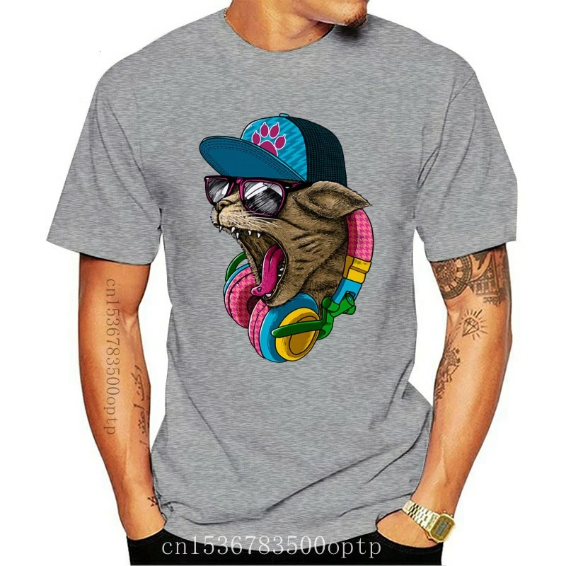 

Новинка 2021, брендовая одежда, повседневные футболки, мужская мода, Crazy Dj Cat, дизайнерские женские топы, футболка с коротким рукавом, хлопок