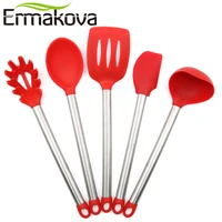 ermakova 5 pcsset silicone pasta fork turner spatula ladle cooking spoon stainless steel handle kitchen cooking utensils set