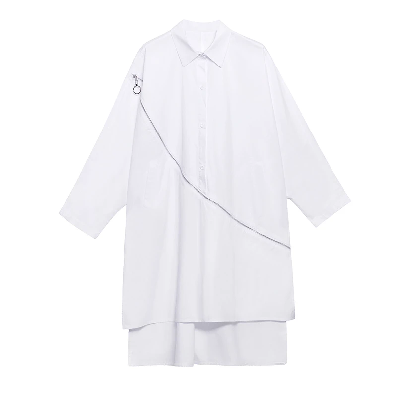 

XUXI Women Spring Autumn 2021 Thin Shirt Fashion Long Sleeve Women's Retro Blouse With Diagonal Zipper Tops E493