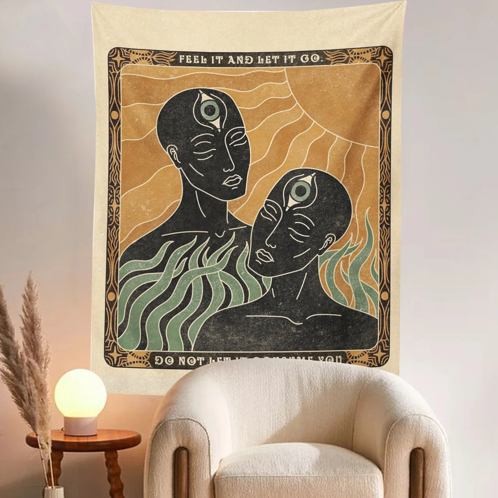 Винтажный настенный гобелен в стиле ретро декор бохо солнце луна змея цитата