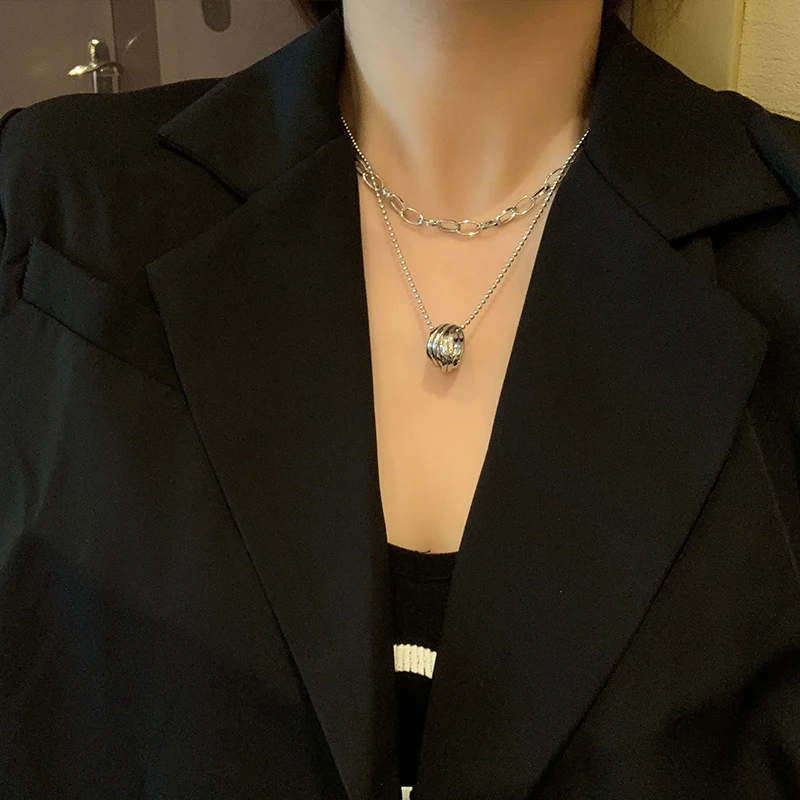 Кольцо с подвеской металлическая цепочка Двухслойное ожерелье в нормкор стиле