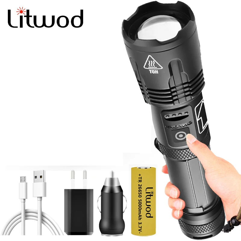 Super Bright XHP180 2,000,000LM Led Flashlight Zoomable Torch Usb Rechargeable 18650 or 26650 Battery Powerbank Function Lantern