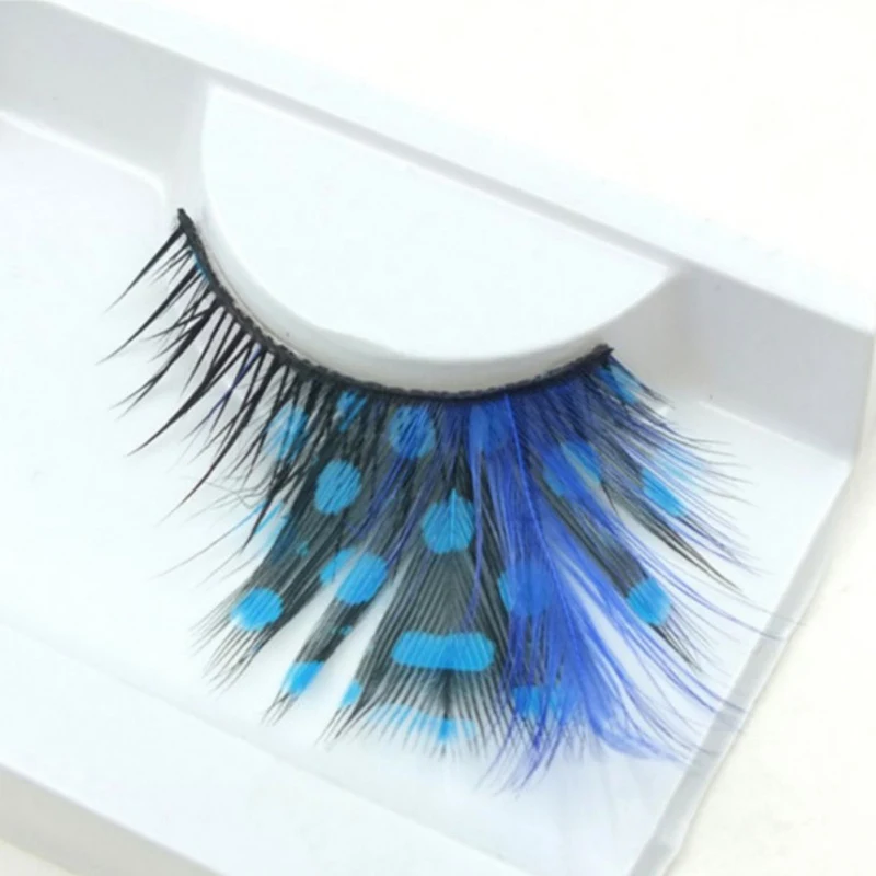 Sexy Blue Eye Lashes Dot Thick Feather Fake Eyelashes Peacock Prints Volume False Eyelash Stage Performance Cosplay Makeup | Красота и