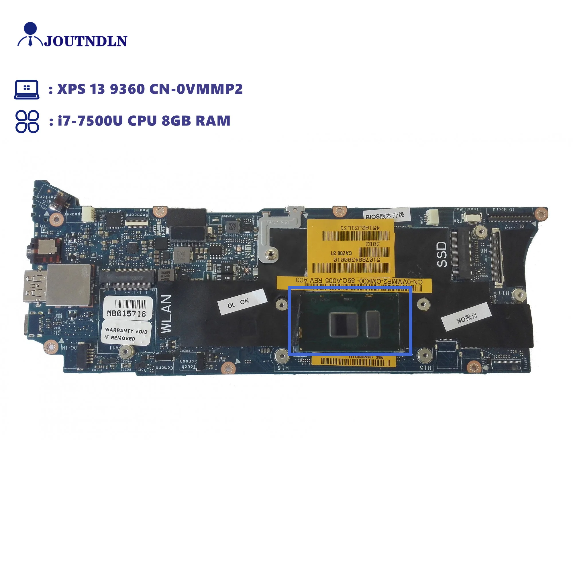 Материнская плата JOUTNDLN для ноутбука DELL XPS 13 9360 VMMP2 0VMMP2 CN-0VMMP2 W/ i7-7500U CPU 8GB RAM CAZ00 LA-D841P |