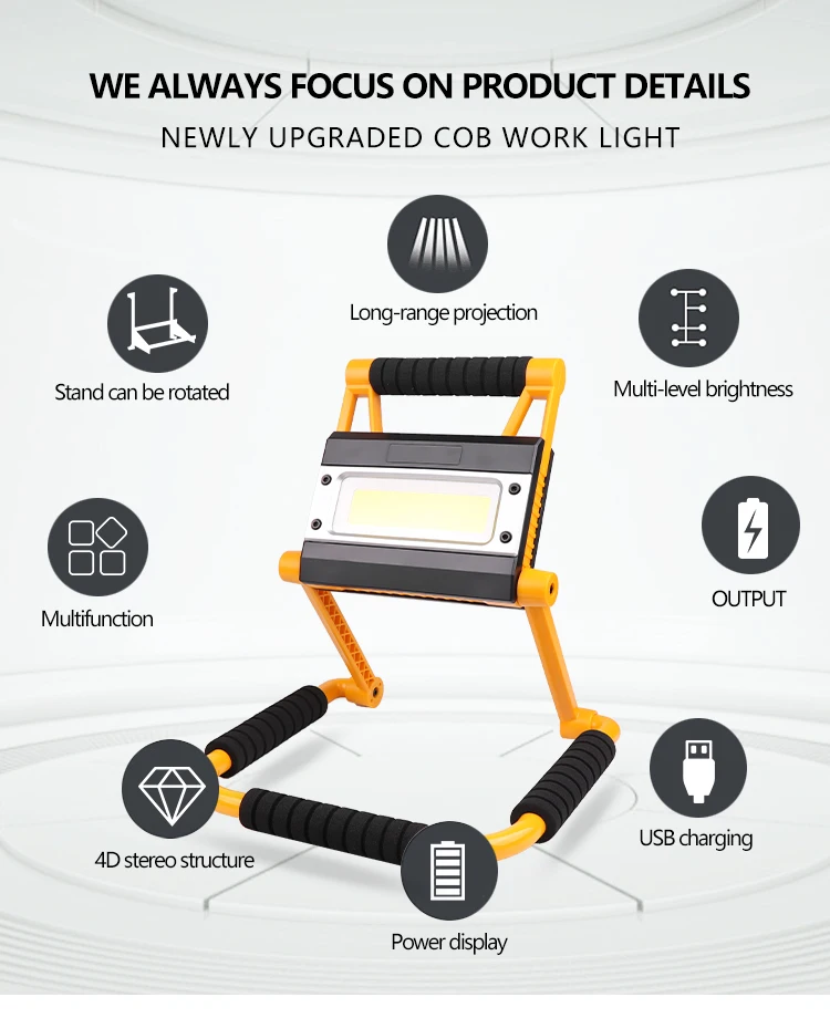 

Brightest USB Rechargeable Work Light Waterproof Work Lamp Powerful Spotlight 360 Degree Rotation with 5000mAh Built-in Battery