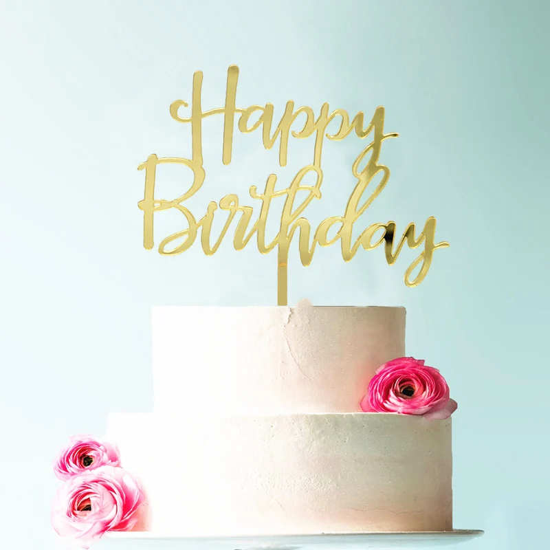 Розовый Золотой Топпер для торта С Днем Рождения акриловые торты флажки