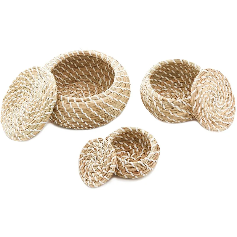 

Ручная фотография с крышкой, маленькая круглая корзина для хранения, настольная коробка для морских водорослей, органайзер для всякой всяч...