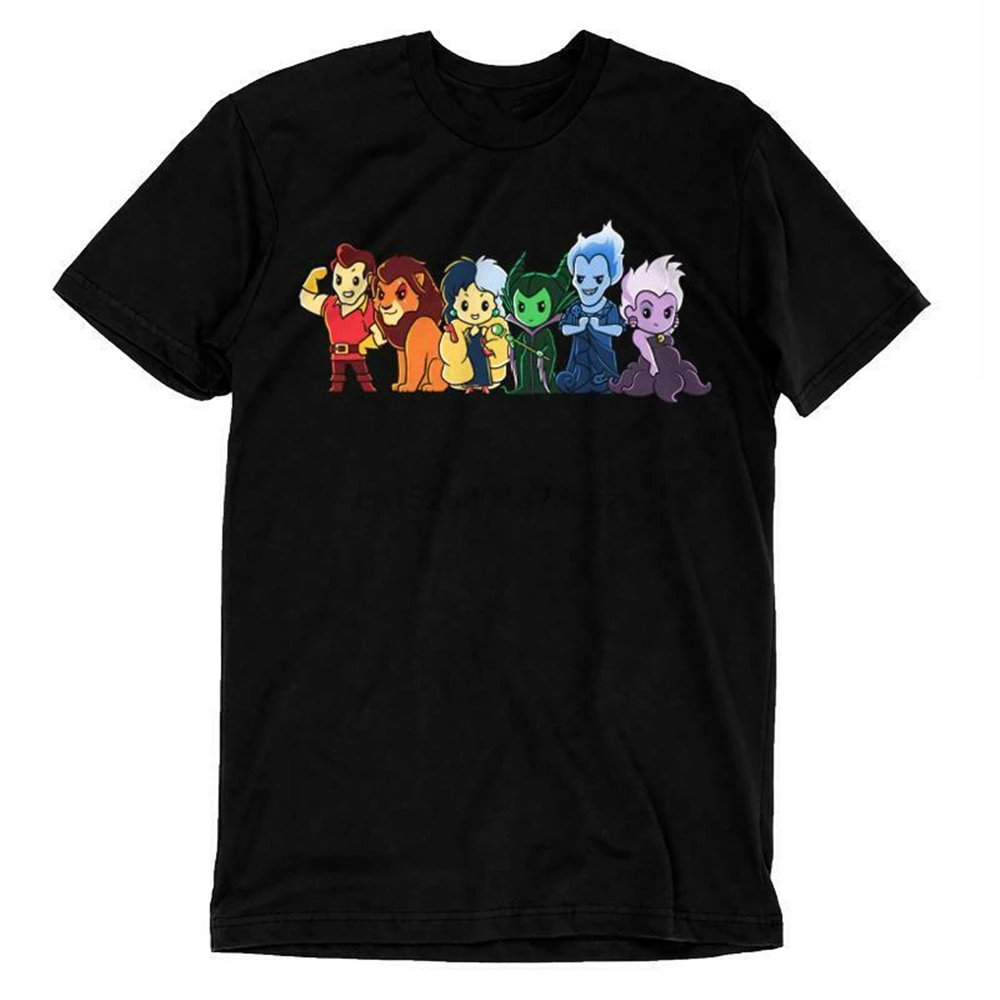 Милая Черная футболка Gaston Lion King Cruella De Vil Maleficent Ursula Chibi S-3Xl новые тренды | Мужская