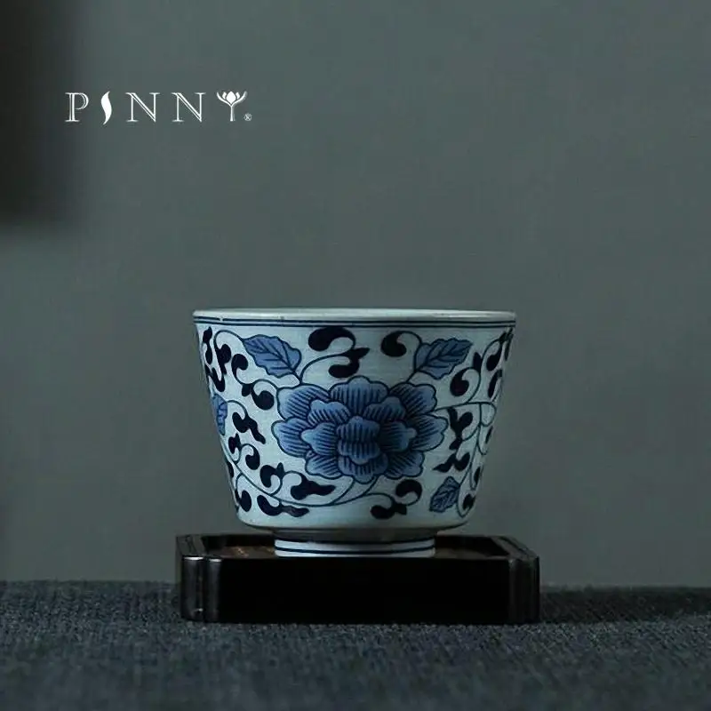 

PINNY 95ML Blue And White Porcelain Teacup Retro Ceramic Chinese Kung Fu Tea Cup Pigmented Heat Resistant Tea Bowl