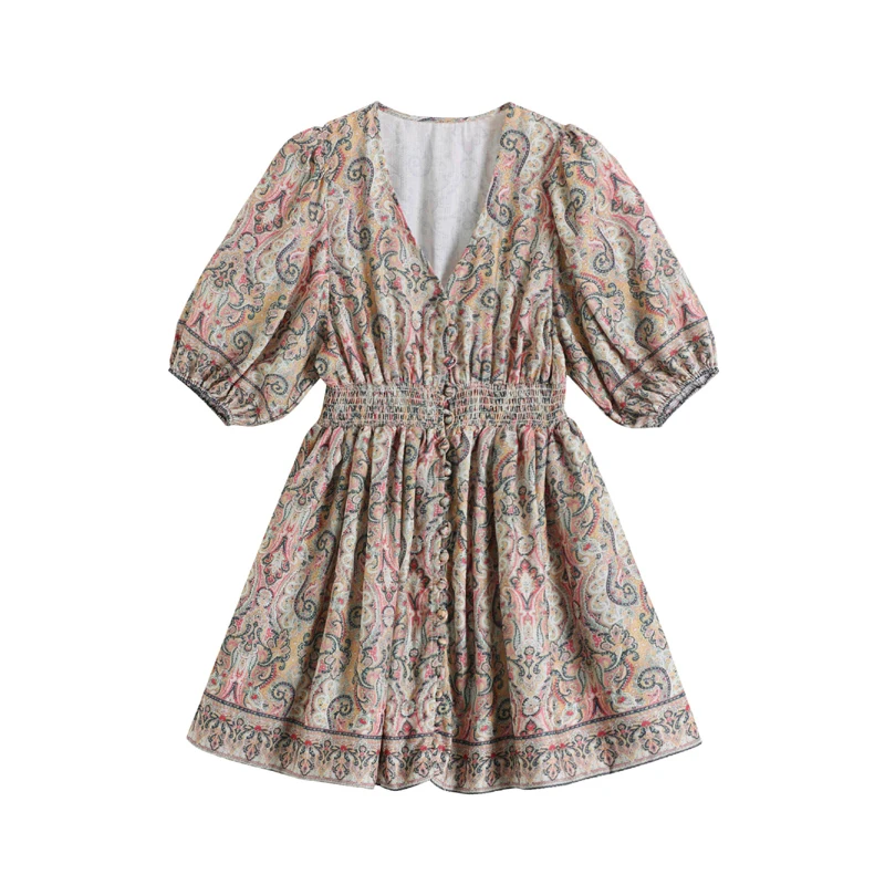 

2021 New v Neck Sexy Beach Dress Summer Short Sleeve Floral Print Boho Dresses Holiday Cute Chic Bohemian Mini Dress Women